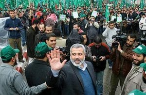 Hamas leader Ismail Haniya celebrates win (Photo: AP)