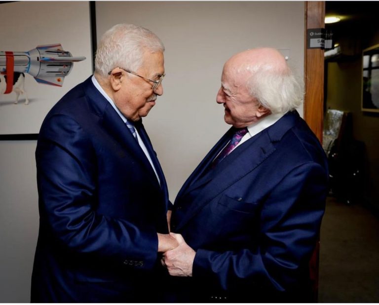 President Higgins meeting Mahmoud Abbas at Áras an Uachtarán on September 17 (Source: President of Ireland Twitter account)
